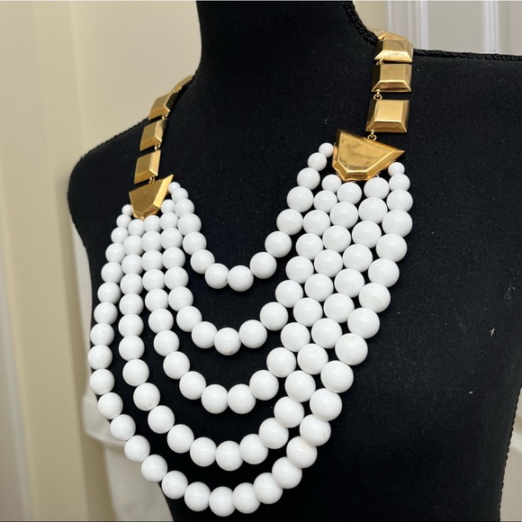 Elaborate Cascading White Beaded Necklace - Picture 4 of 11